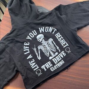 The Drive Clothing Cropped Black Hoodie Skeleton Design